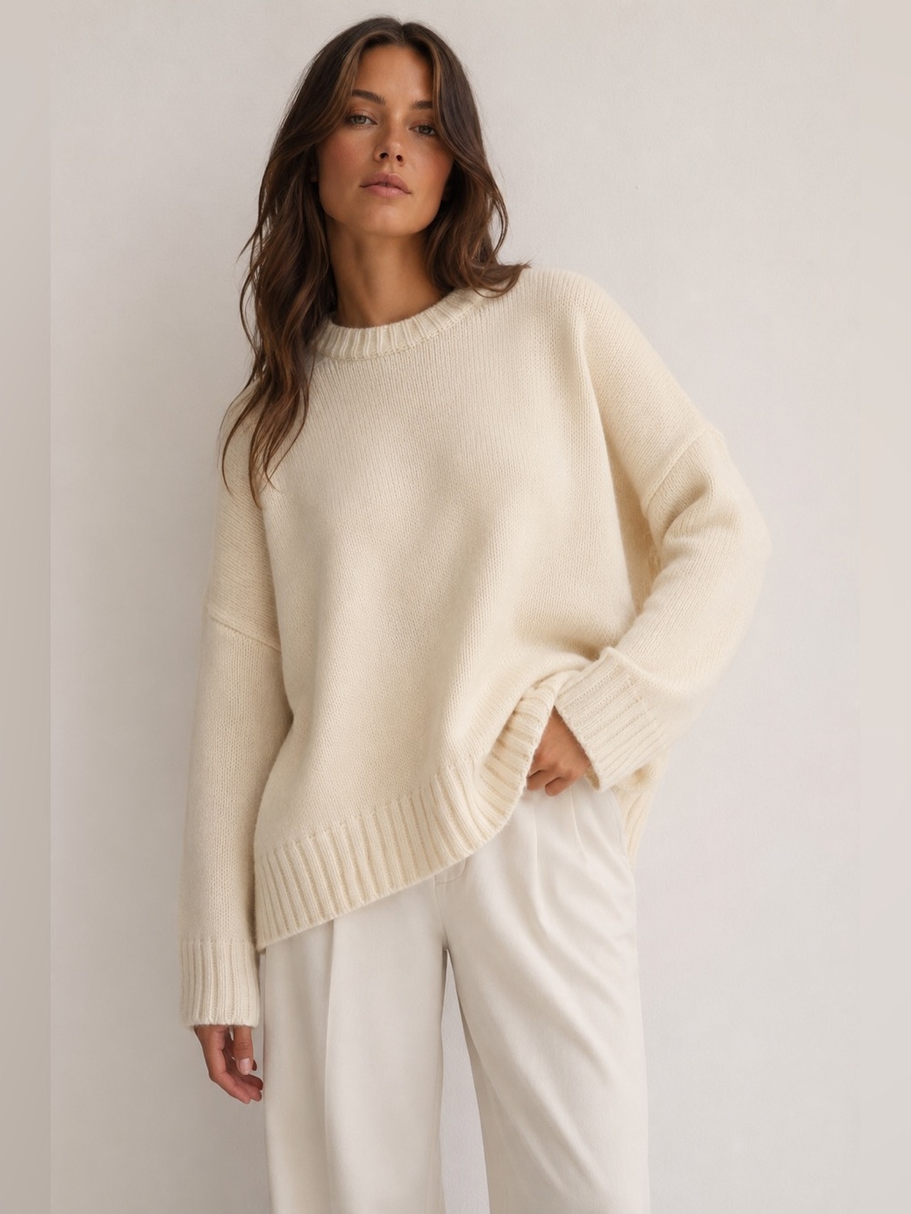 DISSH Cream Wool Blend Oversized Crewneck Sweater Size S